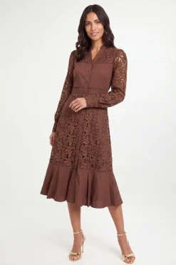 Robe Chemise En Coton Avec Empiècements En Dentelle
