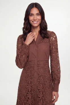 Robe Chemise En Coton Avec Empiècements En Dentelle