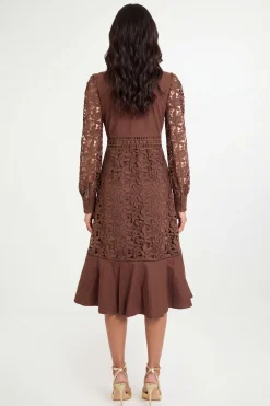 Robe Chemise En Coton Avec Empiècements En Dentelle