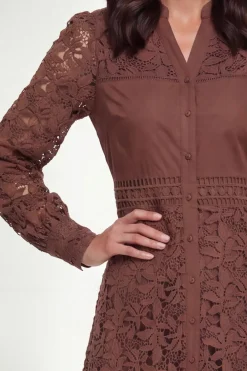 Robe Chemise En Coton Avec Empiècements En Dentelle