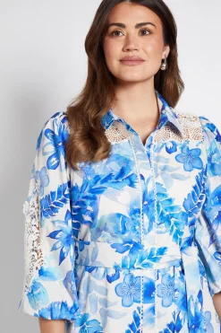 Robe Chemise En Coton À Détails Floraux Ajourés