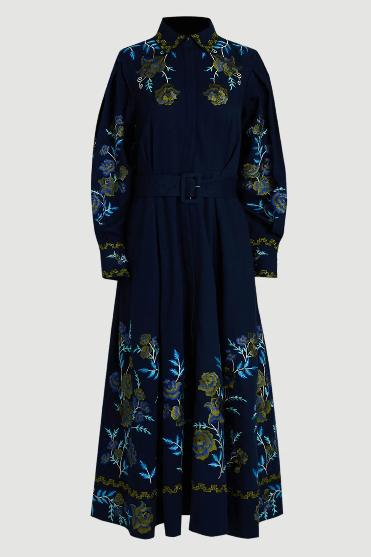 KarenMillen Robe-chemise en coton sergé brodée de roses avec œillets<Femme Robes À Manches Longues|Robes