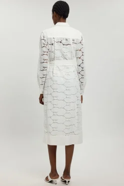 Robe Chemise En Coton Tissé À Col Avec Broderie Ajourée