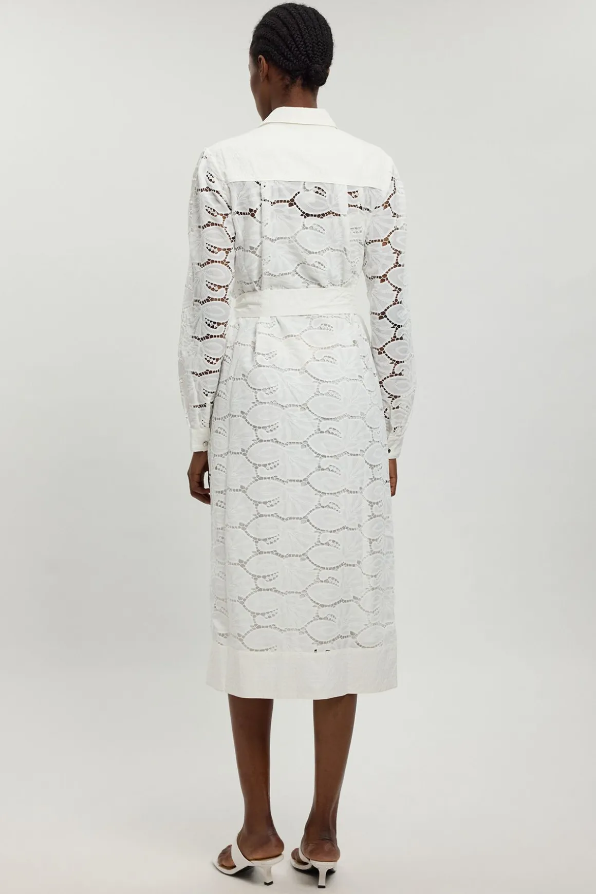 Robe Chemise En Coton Tissé À Col Avec Broderie Ajourée