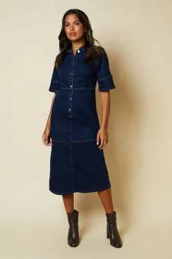 Dorothy Perkins Robe Chemise en Denim à Demi-Patte de Boutonnage<Femme Denim|Robes Mi-Longues