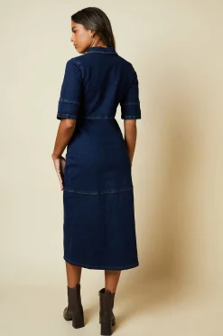 Dorothy Perkins Robe Chemise en Denim à Demi-Patte de Boutonnage<Femme Denim|Robes Mi-Longues