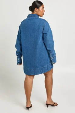 Robe Chemise En Denim À Manches Longues Grande Taille