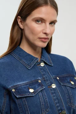 KarenMillen Robe Chemise en Denim à Manches avec Boutonnage Devant<Femme Denim|Robes Mi-Longues