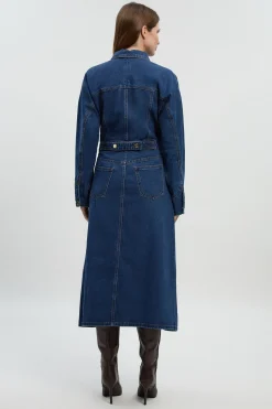 KarenMillen Robe Chemise en Denim à Manches avec Boutonnage Devant<Femme Denim|Robes Mi-Longues