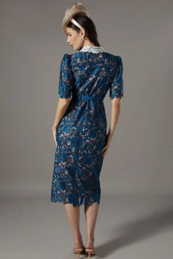 Robe Chemise en Dentelle Couleur Contrastée