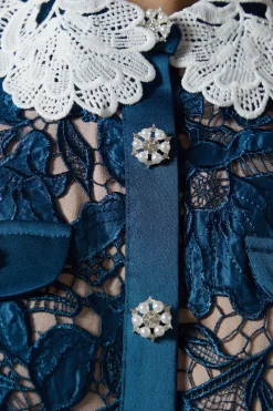 Robe Chemise en Dentelle Couleur Contrastée