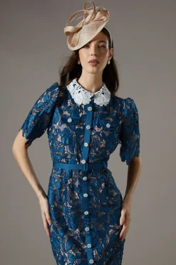 Robe Chemise en Dentelle Couleur Contrastée