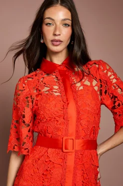 Coast Robe Chemise en Dentelle à Manches Courtes<Femme Robes Mi-Longues|Satin Et Dentelle