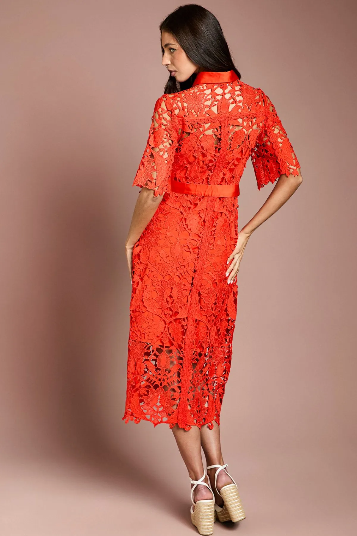 Coast Robe Chemise en Dentelle à Manches Courtes<Femme Robes Mi-Longues|Satin Et Dentelle