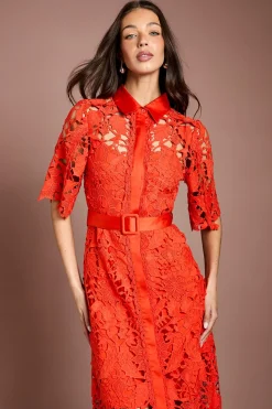 Coast Robe Chemise en Dentelle à Manches Courtes<Femme Robes Mi-Longues|Satin Et Dentelle