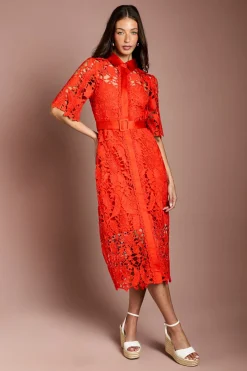 Coast Robe Chemise en Dentelle à Manches Courtes<Femme Robes Mi-Longues|Satin Et Dentelle