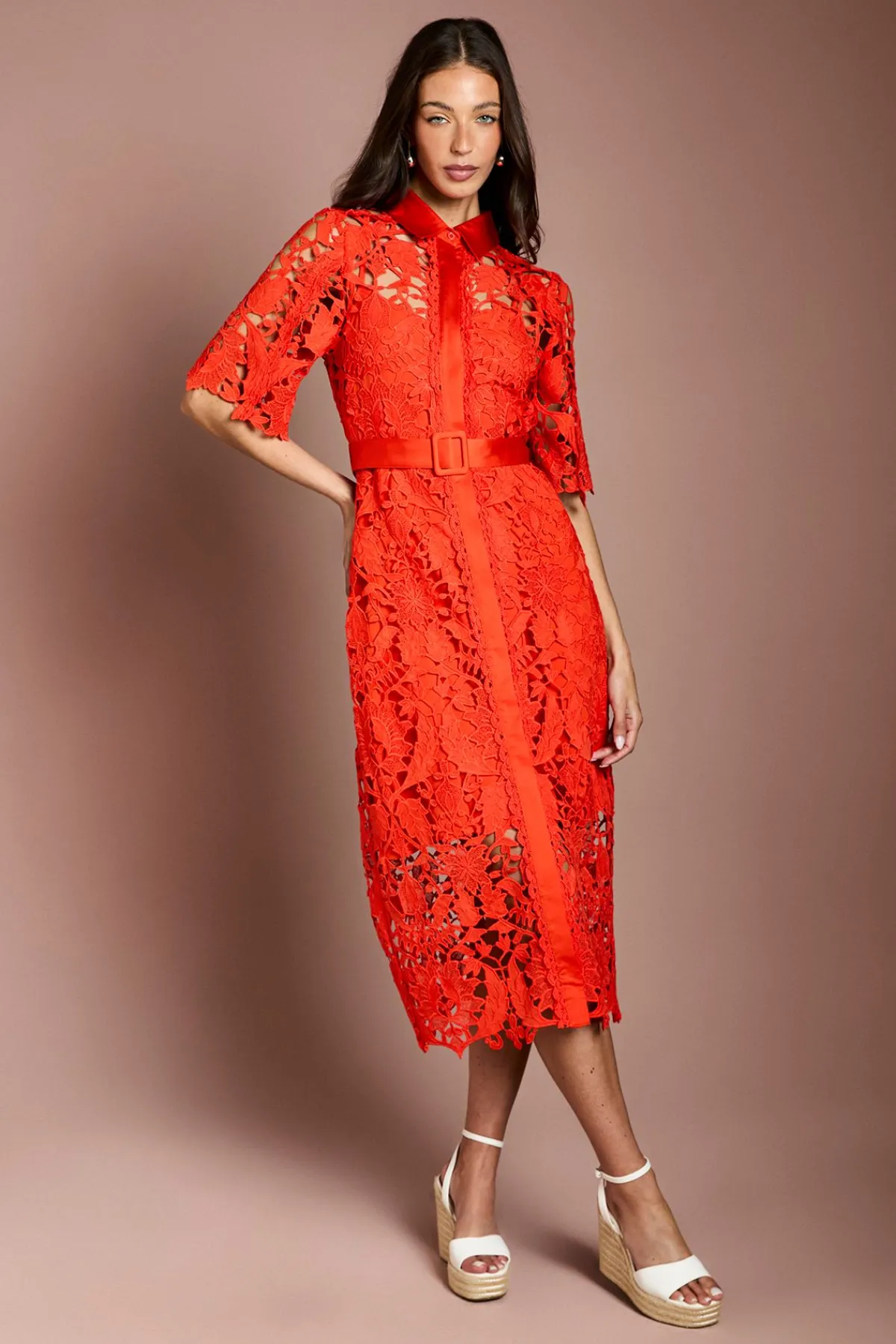 Coast Robe Chemise en Dentelle à Manches Courtes<Femme Robes Mi-Longues|Satin Et Dentelle