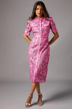 Coast Robe Chemise en Dentelle Petite avec Col Contrastant<Femme Robes Mi-Longues|Satin Et Dentelle