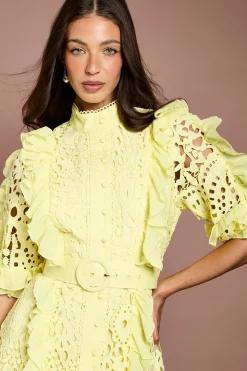 Robe Chemise En Dentelle À Volants Avec Ceinture