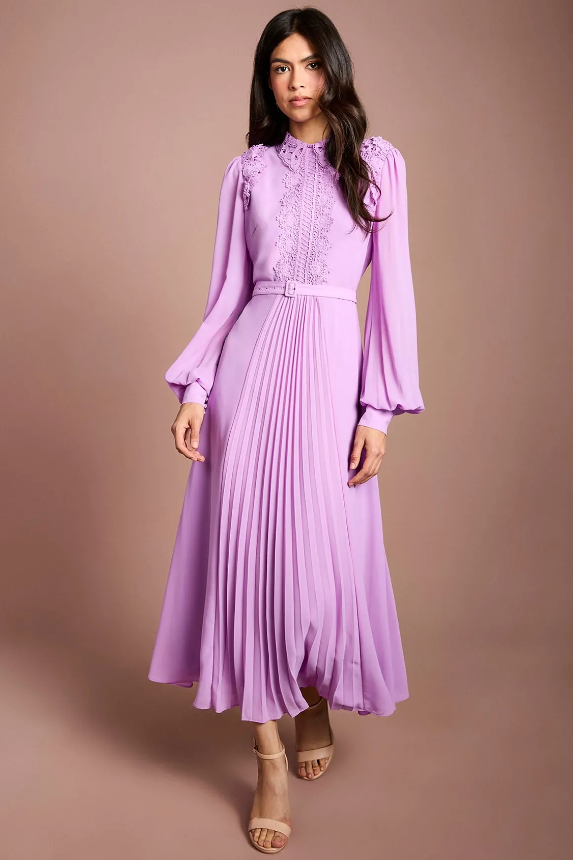 Robe Chemise En Georgette À Col Orné De Dentelle