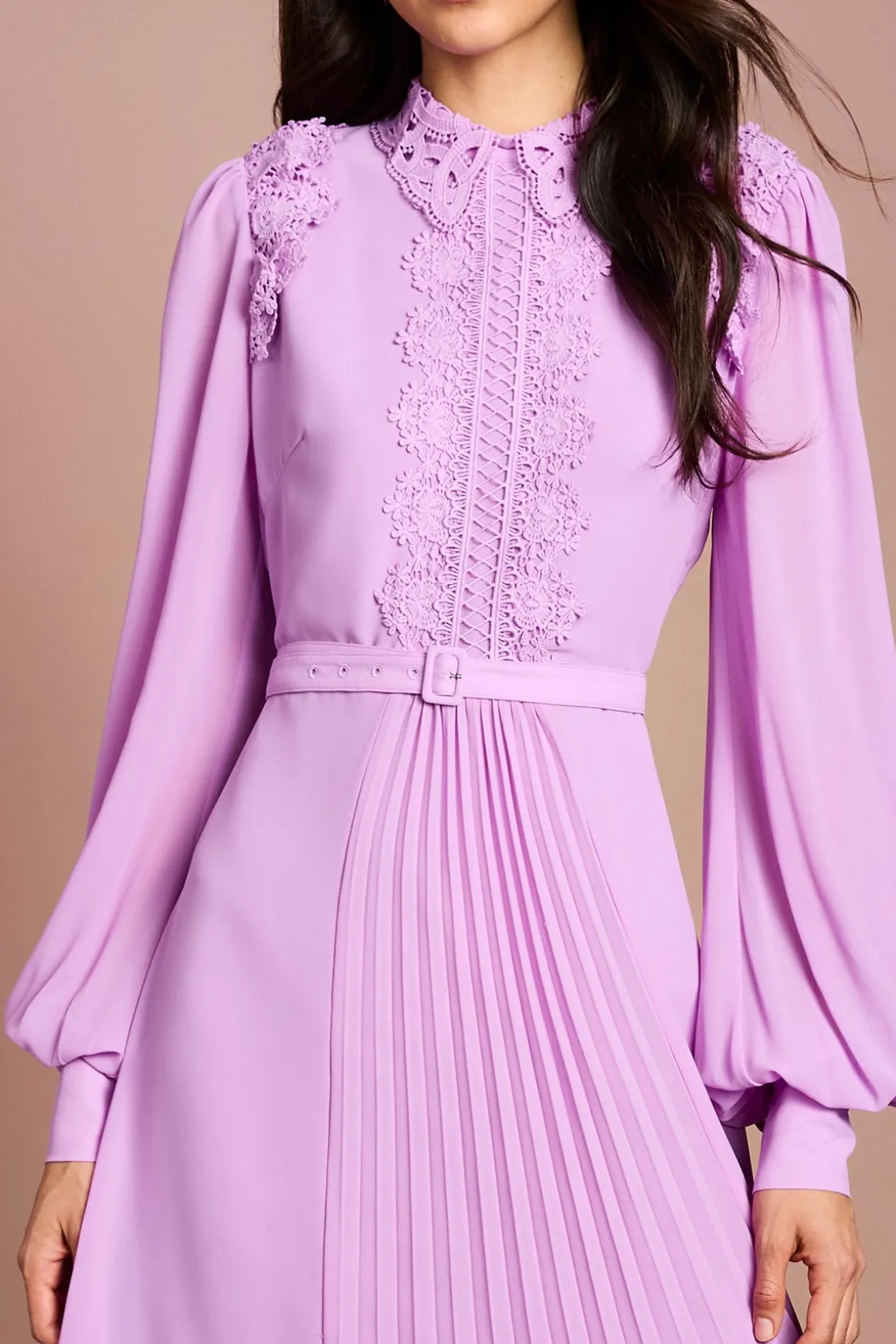 Robe Chemise En Georgette À Col Orné De Dentelle