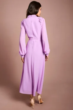 Robe Chemise En Georgette À Col Orné De Dentelle
