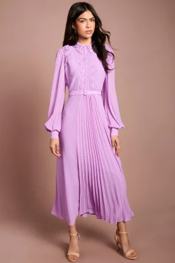 Robe Chemise En Georgette À Col Orné De Dentelle