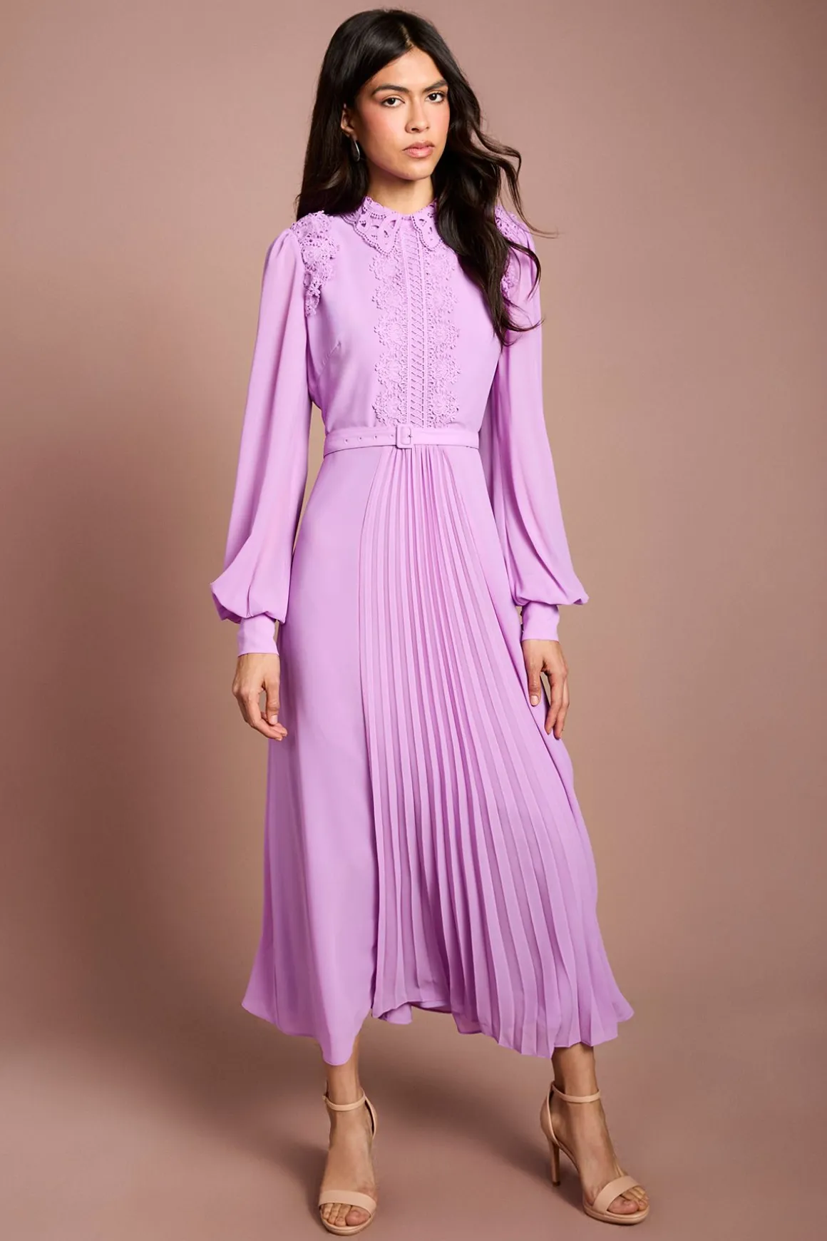 Robe Chemise En Georgette À Col Orné De Dentelle