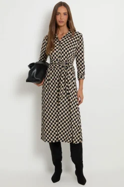Robe Chemise En Jersey À Motif Géométrique Avec Ceinture À Nouer