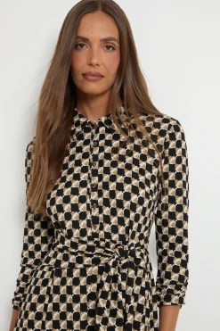 Robe Chemise En Jersey À Motif Géométrique Avec Ceinture À Nouer