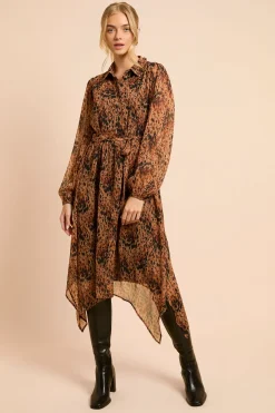 Robe Chemise En Mousseline Imprimée À Motif Animal Neutre Avec Ourlet Mouchoir