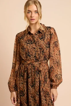 Robe Chemise En Mousseline Imprimée À Motif Animal Neutre Avec Ourlet Mouchoir