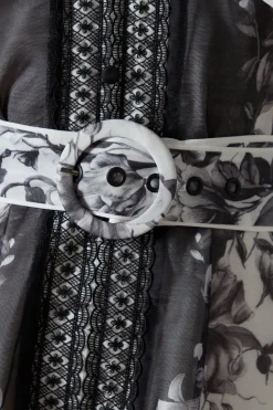 Robe Chemise en Organza Imprimé à Bordure