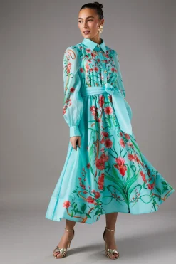 Robe Chemise en Organza à Imprimé Bordure