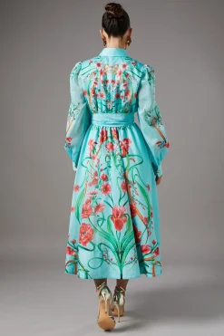 Robe Chemise en Organza à Imprimé Bordure