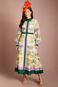 Robe Chemise En Organza À Imprimé Placé Avec Col En Dentelle