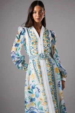 Robe Chemise en Organza Imprimé à Bordures