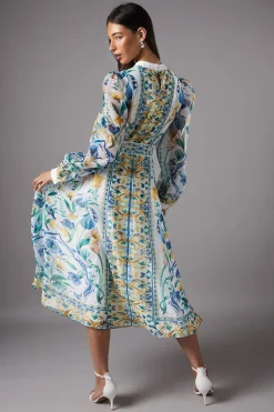 Robe Chemise en Organza Imprimé à Bordures