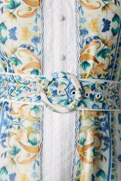 Robe Chemise en Organza Imprimé à Bordures