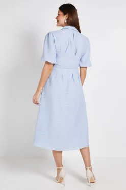Robe Chemise En Organza Texturé À Manches Bouffantes