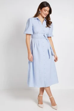 Robe Chemise En Organza Texturé À Manches Bouffantes