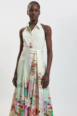 Robe Chemise En Satin De Coton À Imprimé Paysage