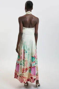 Robe Chemise En Satin De Coton À Imprimé Paysage