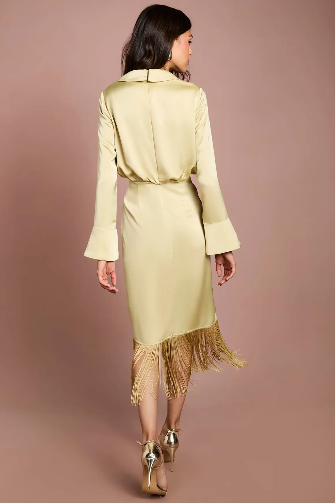 Robe Chemise En Satin À Franges