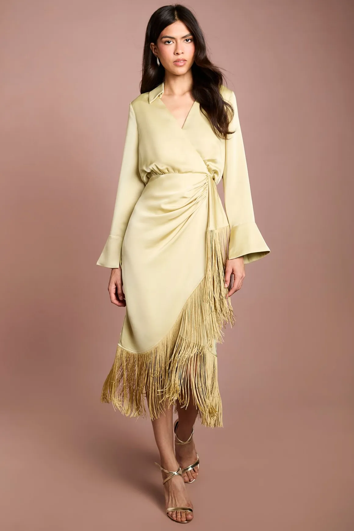 Robe Chemise En Satin À Franges
