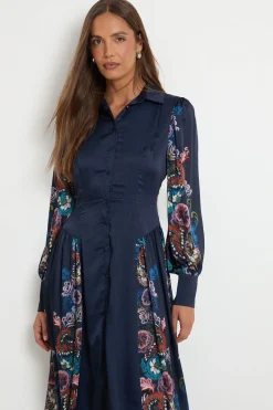 Wallis Robe Chemise En Satin À Imprimé Placé<Femme Robes Mi-Longues|Satin Et Dentelle