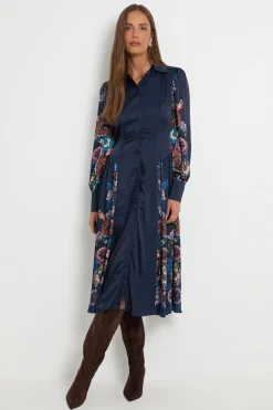 Wallis Robe Chemise En Satin À Imprimé Placé<Femme Robes Mi-Longues|Satin Et Dentelle