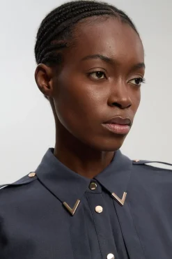 KarenMillen Robe Chemise En Sergé De Cupro Utilitaire Tissé Avec Détail Ceinture<Femme Robes À Manches Longues|Robes