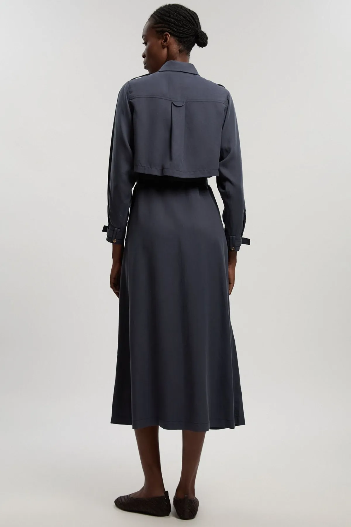 KarenMillen Robe Chemise En Sergé De Cupro Utilitaire Tissé Avec Détail Ceinture<Femme Robes À Manches Longues|Robes
