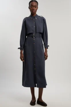 KarenMillen Robe Chemise En Sergé De Cupro Utilitaire Tissé Avec Détail Ceinture<Femme Robes À Manches Longues|Robes